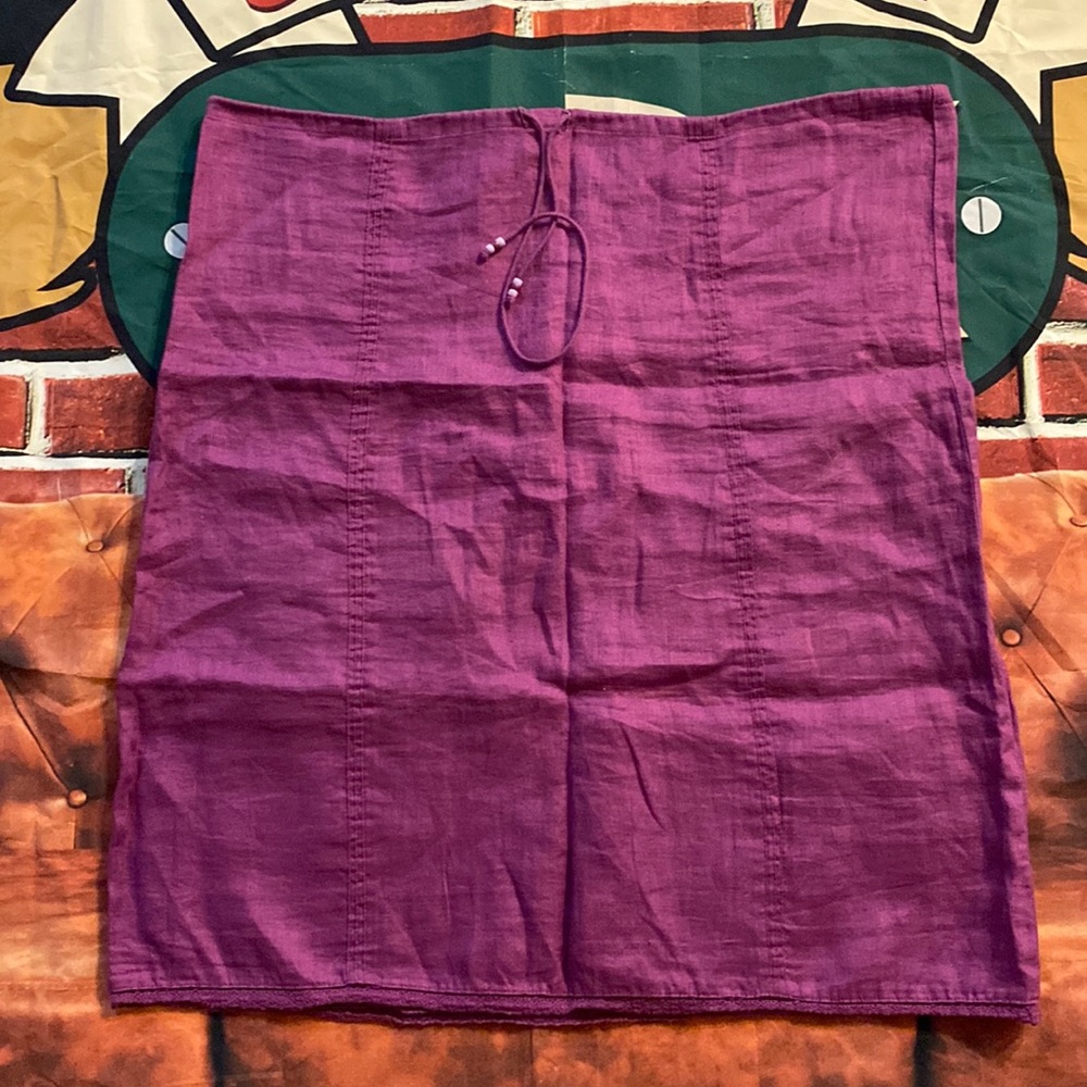 ANN TAYLOR LINEN PETITE PURPLE SKIRT WITH BEADED DRAWSTRING